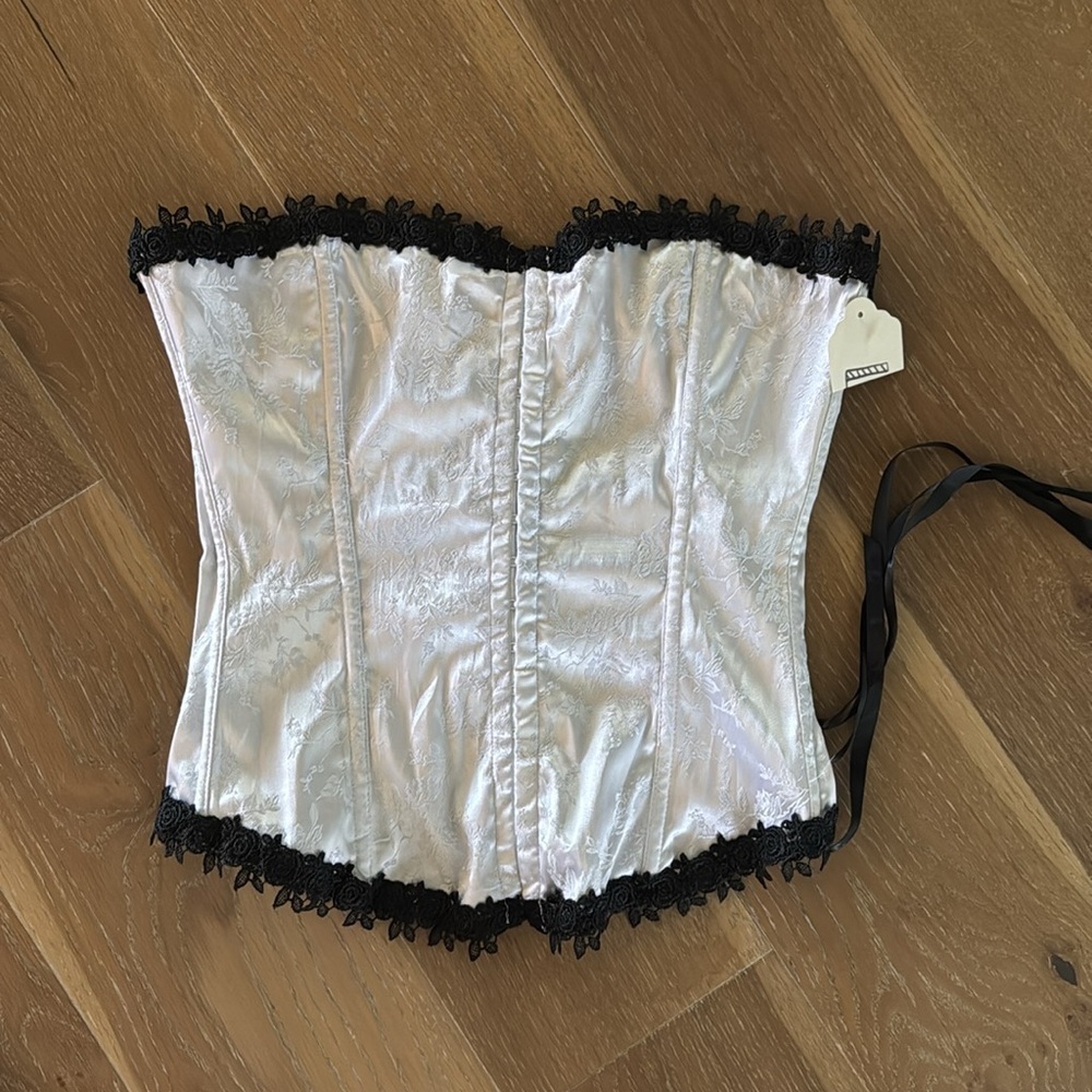 NWT Frederick’s of Hollywood Corset floral satin Lace Womens X C cup Fairy Core - Picture 4 of 10